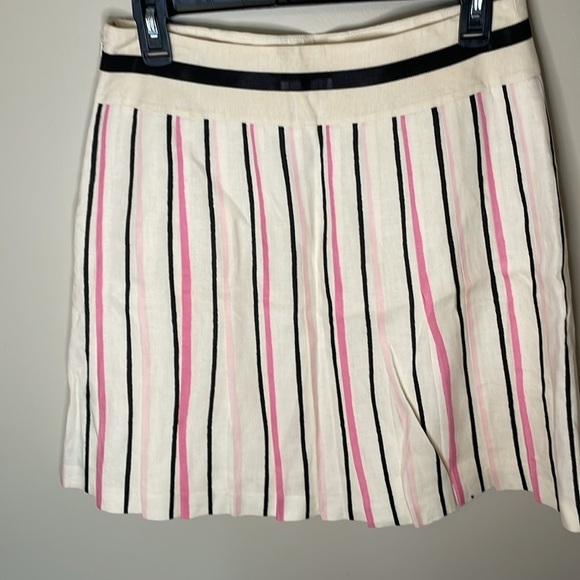ANN TAYLOR LOFT Pleated sz 4 Black & Pink Stripe Linen Cream Skirt Academia Prep - Picture 2 of 7